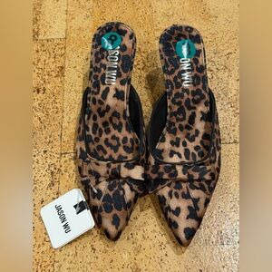 NWT Jason Wu Brown Satin Leopard Print Mules Size 8